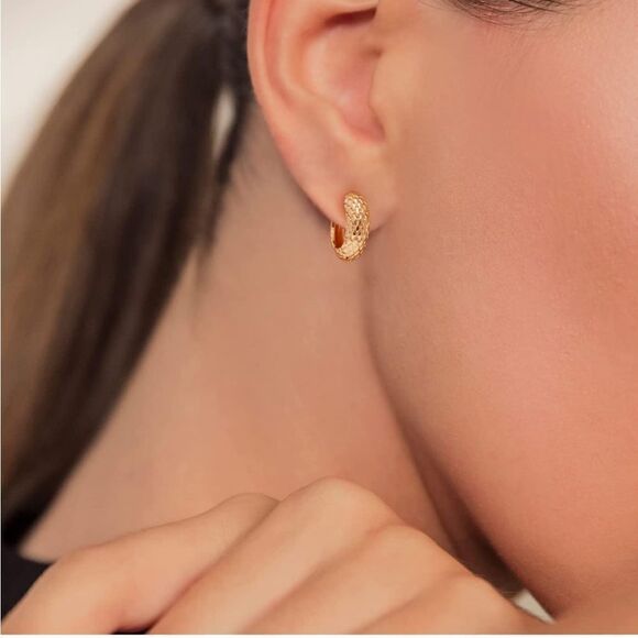 Gold 14k Gold Plated Snake Print Hoop Earrings - Picture 3 of 4